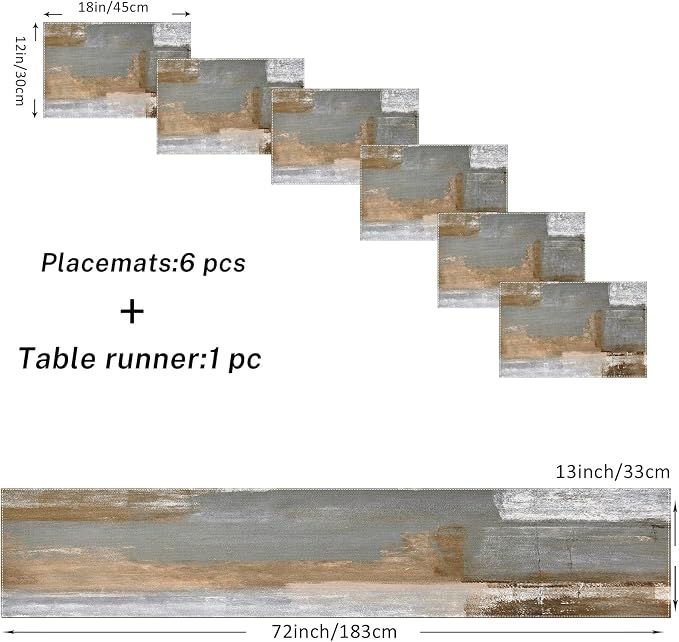 Emvency Table Runner and Placemats Set of 6, Abstract Modern | Painting - Image 4