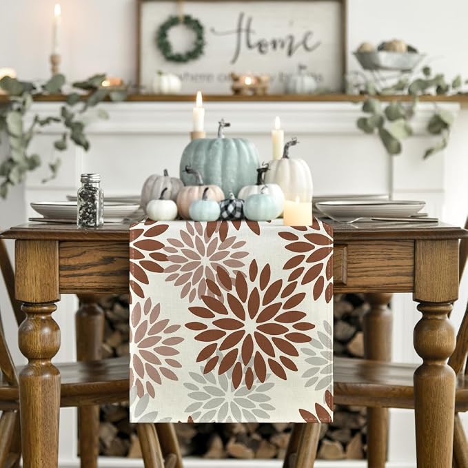 Artoid Mode Coffee Dahlia Floral Pinnata Fall Table Runner, Seasonal Kitchen - Image 2