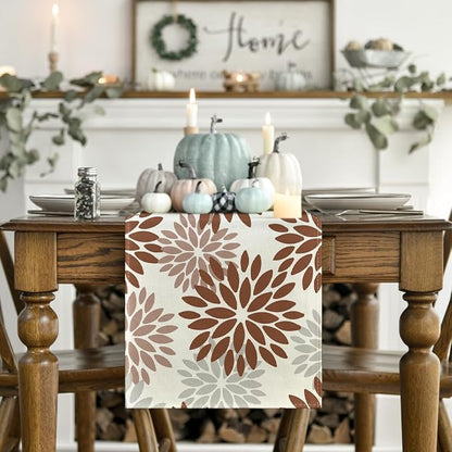 Artoid Mode Coffee Dahlia Floral Pinnata Fall Table Runner, Seasonal Kitchen - Image 2