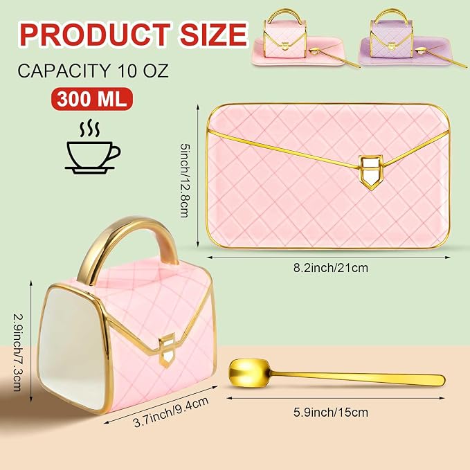 Zubebe 2 Set Coffee Mug Elegant Handbag Shaped Cup Modern Ceramic Purse Mug - Image 2