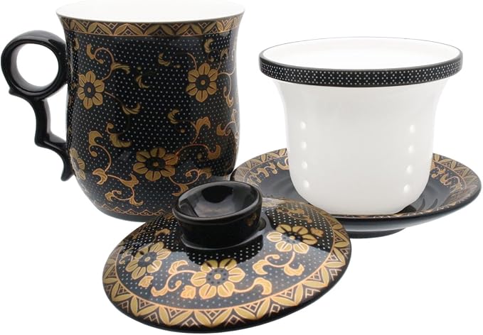 Porcelain Tea Cup with Infuser Lid and Saucer Sets - Image 5