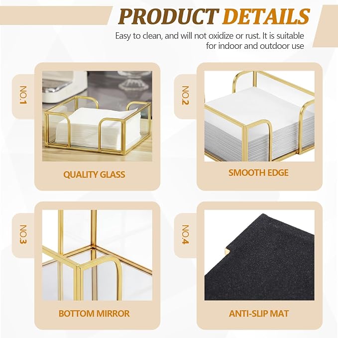 LemonRoad 2 Pcs Square Gold Napkin Holder - Image 4