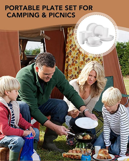 24 Pcs Dinnerware Set- Dinner Plates Set- Picnic & Camping- Unbreakable & Reusable- Includes 4x 9in, 4x 8in Plates, 4x 6in Bowls, 4 Cups, 4 Stainless Steel Forks and Spoons- Kitchen, Dorm, Office