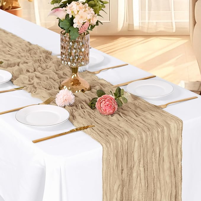 3 Pack Beige Cheesecloth Table Runner, 17 x 108 Inch, Gauze Cheese Cloth Table - Image 3