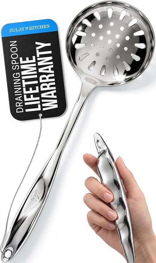 Zulay Kitchen Stainless Steel Slotted Spoon | 14.5” Large Skimmer Frying Spoon by ZulayKitchen
