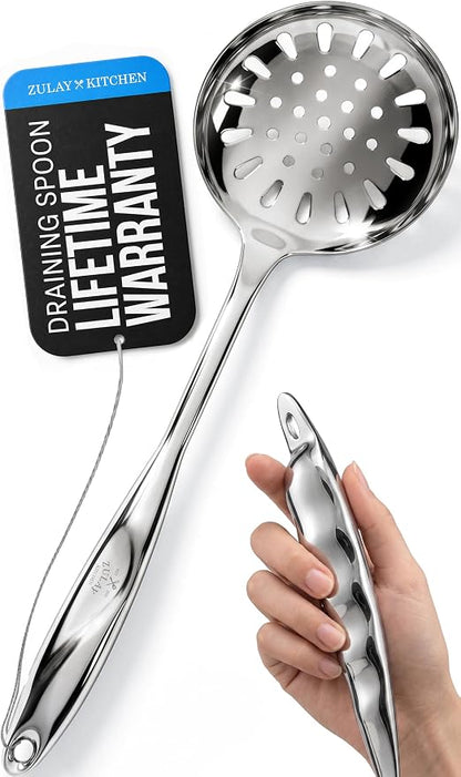 Zulay Kitchen Stainless Steel Slotted Spoon | 14.5” Large Skimmer Frying Spoon by ZulayKitchen