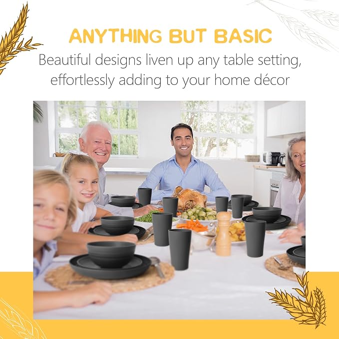 Teivio 32-Piece Kitchen Plastic Wheat Straw Dinnerware Set, Service - Image 7