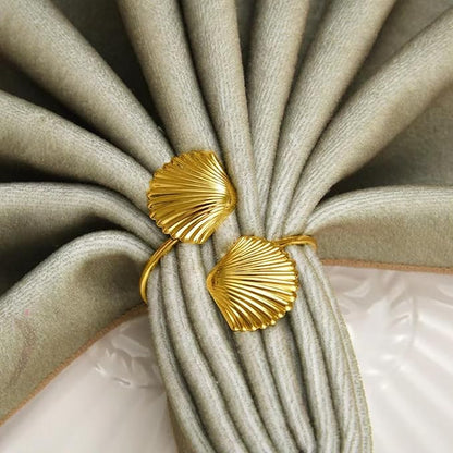 Decorative Napkin Rings Set of 6,Holders Decor Dinner Party,Wedding,Anniversary,Birthday,Table Decor Gift (Golden Shell)