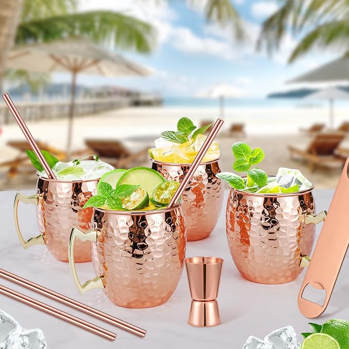 Amrules Moscow Mule Mugs Set of 4, 16 OZ Hammered Copper Cups - Image 2