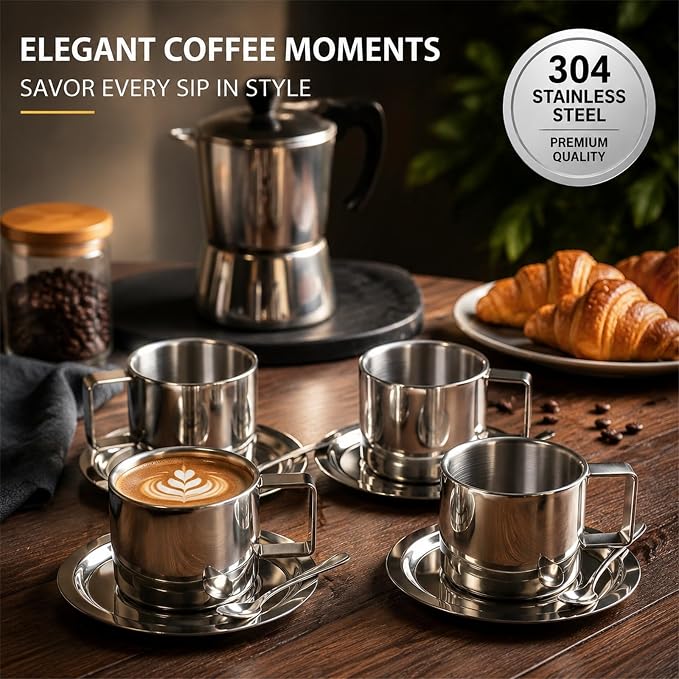 ZENFUN 4 Pack 6.8 oz Coffee Cups Set, 18/8 Stainless Steel Espresso Cup - Image 12