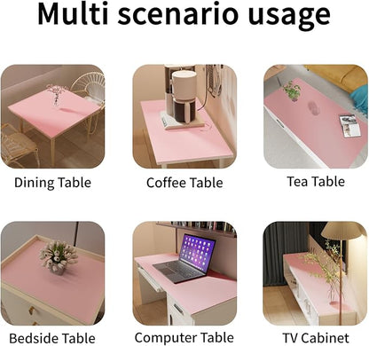 Leather Desk Mat,1.8mm Thick,16x60 Inch Desk Cover,Desk Protector Mat,Dresser Cover Top,XL Desk Mat,Table Top Protector,Dresser Protector Top(Pink+Silvery,16x60)
