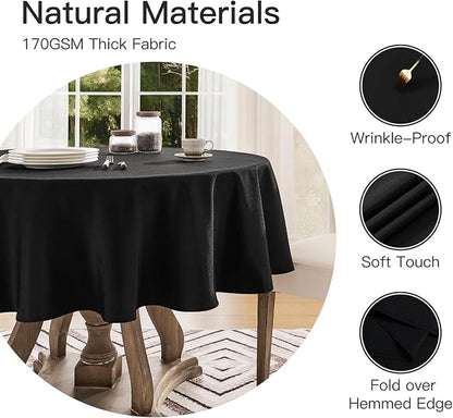 Tablecloth Linen Textured Waterproof & Stain Resistant Table Cloth Wrinkle Free Decorative Fabric Farmhouse Table Cover for Dining/Party/Buffet/Wedding, 60 x 60 Inch, Black
