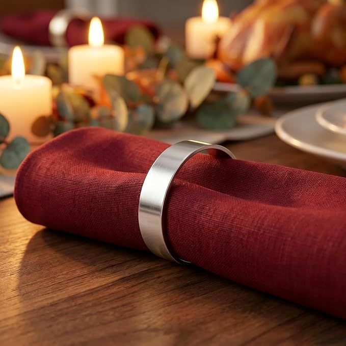12Pcs Simple Silver Round Napkin Rings, Metal Decorative Table Napkin Holders - Image 6