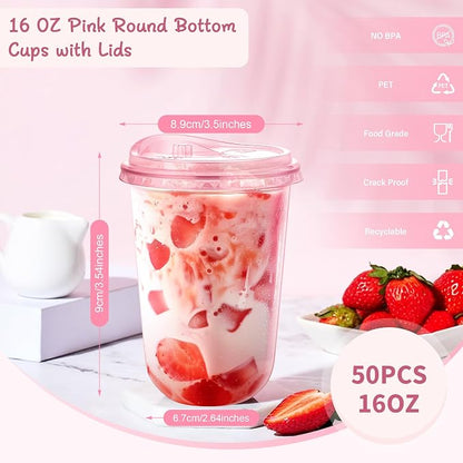 KesaPlan 50 Pack 16 oz Pink Round Bottom Plastic Party Cups - Image 2