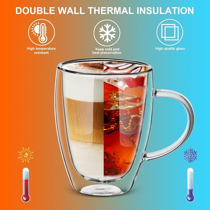 Cappuccino Glass Mugs 12 Ounce Double Walled Espresso Cups - Image 4