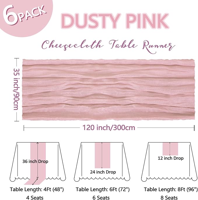 6 Pack Dusty Pink Table Runner Cheesecloth 10Ft Gauze Cheese Cloth Table Runner - Image 2