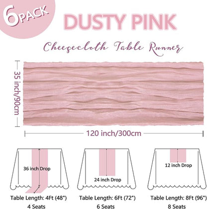 6 Pack Dusty Pink Table Runner Cheesecloth 10Ft Gauze Cheese Cloth Table Runner - Image 2