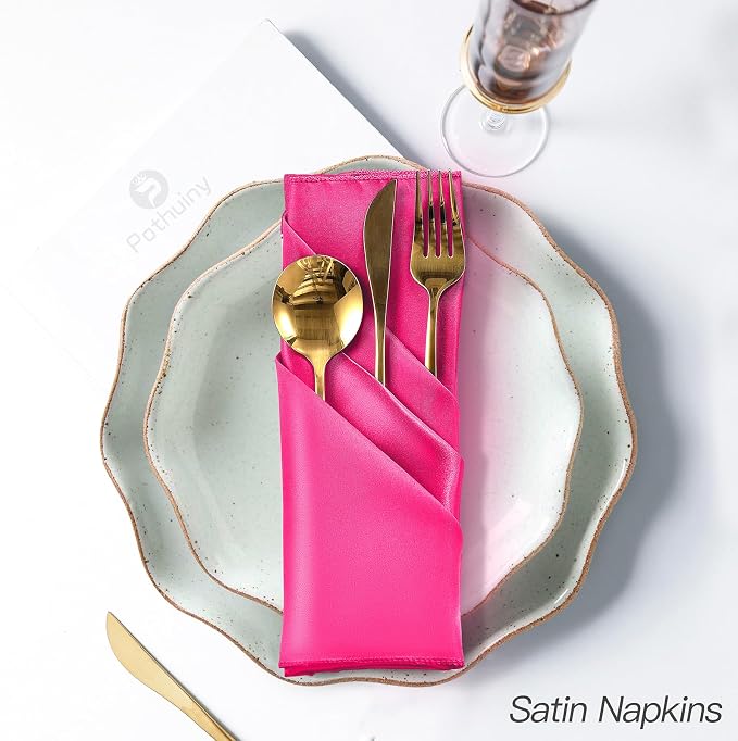 P Pothuiny 50 Pcs Hot Pink Satin Napkins 17 x 17 Inch, Satin Cloth Napkins | - Image 5