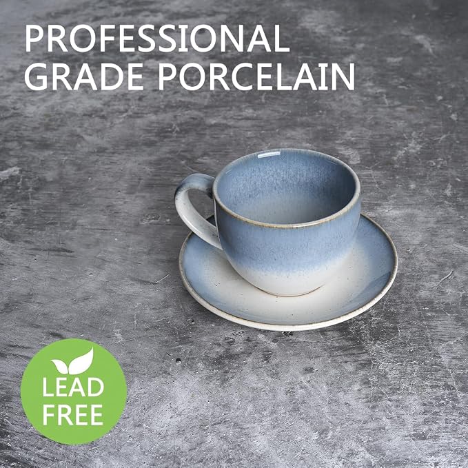 Bosmarlin Ceramic Cappuccino Cup and Saucer Set of 2, 10 Oz, Dishwasher and - Image 3