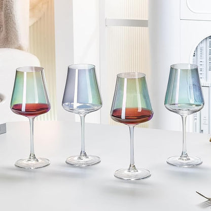 PTSTING Wine Glasses Set of 4 Iridescent Wine Glass 14oz Rainbow Glassware for Tasting,Wedding,Anniversary,Christmas, Birthday