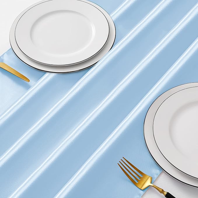 Manyshofu Baby Blue Satin Table Runner 12x72 - Image 5