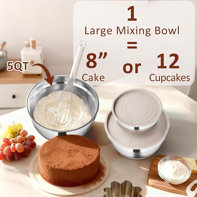 9 Pack Mixing Bowls with Airtight Lids Set, Stainless Steel Mixing Bowls with - Image 6