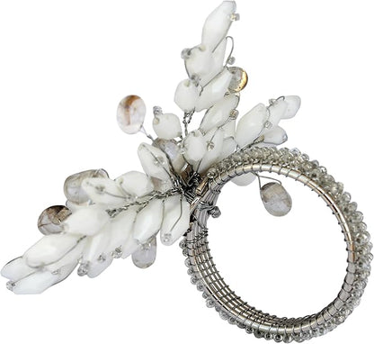 Napkin Rings Set of 12 for Dining Table Decoration Parties Everyday Metal Napkin Holder Leaf White (Pack of 12)