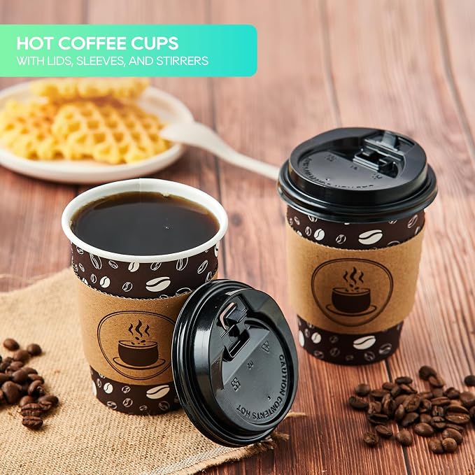 JOLLY PARTY Disposable Coffee Cups - 12oz Paper Coffee Cups with Lids - Image 3