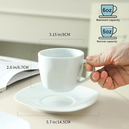 6.5 Ounce Porcelain Espresso Cups and Saucers Set of 6, Ceramic Cappuccino - Image 2