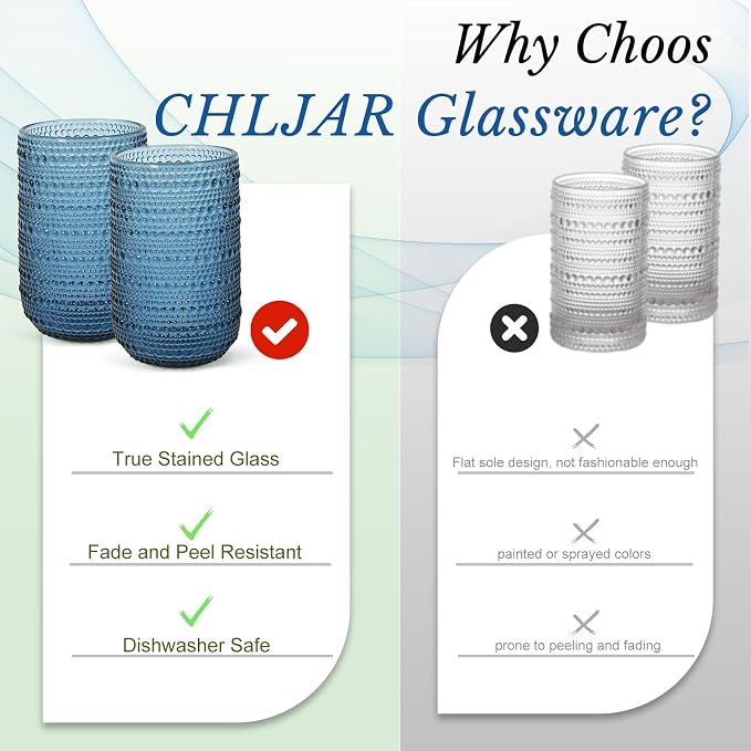 CHLJAR Vintage Glassware Drinking Glasses Set of 6, 14 oz hobnail drinking - Image 4