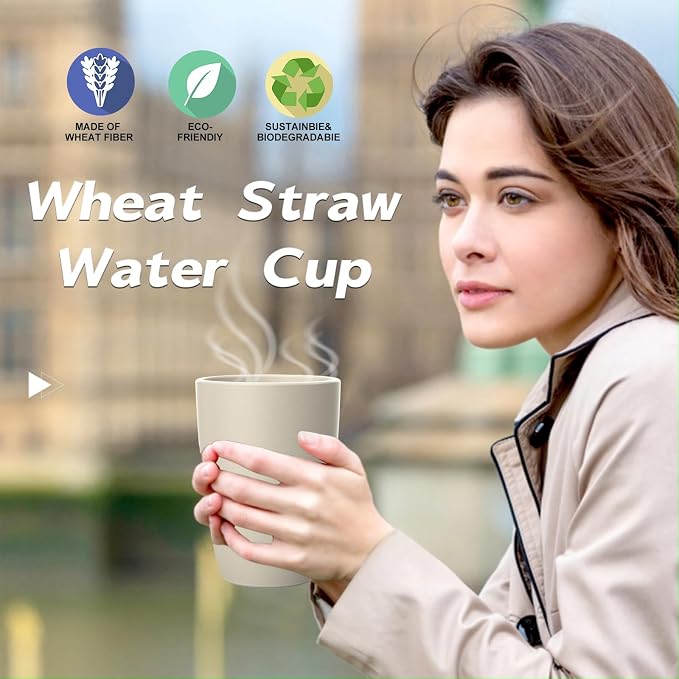 Wrova Wheat Straw Cups 8 PCS Good Alternative to Plastic Reusable Cups 20 oz - Image 7