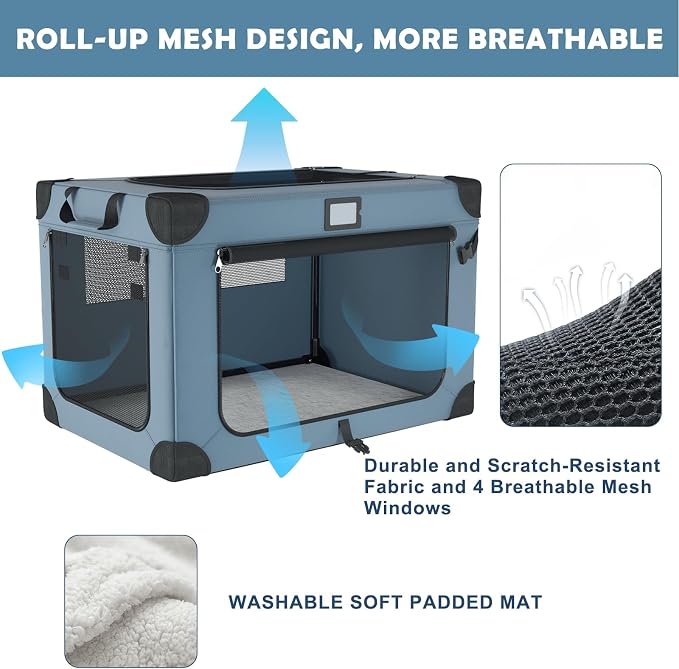 36 Inch Portable Travel Dog Crate Blue - Image 2