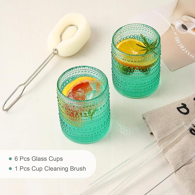 ZMOWIPDL Drinking Glasses Set of 6, 12oz Lake Blue Hobnail Glass Cups | Vintage - Image 5