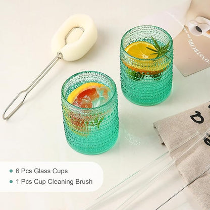 ZMOWIPDL Drinking Glasses Set of 6, 12oz Lake Blue Hobnail Glass Cups | Vintage - Image 5
