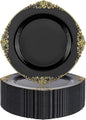 Nervure 100PCS Black and Gold Plastic Plates - 10.25Inch Black Disposable Plates - Black Plastic Dinner Plates for Wedding & Party & New Year