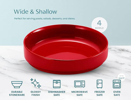 KooK Ceramic Large Pasta Bowls, Microwave and Dishwasher Safe, Shallow Serving - Image 6