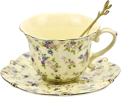 TATSUMI Country Roses Bone China Tea Cup and Saucer Set, 3 Pieces, Vintage Style - Image 3