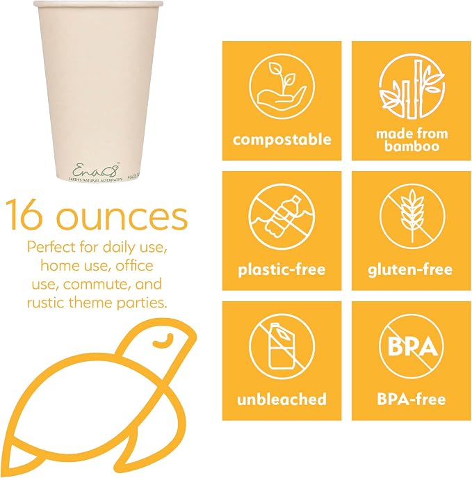 100% Compostable Disposable Coffee Cups Paper Cups Made from Bamboo, - Image 2