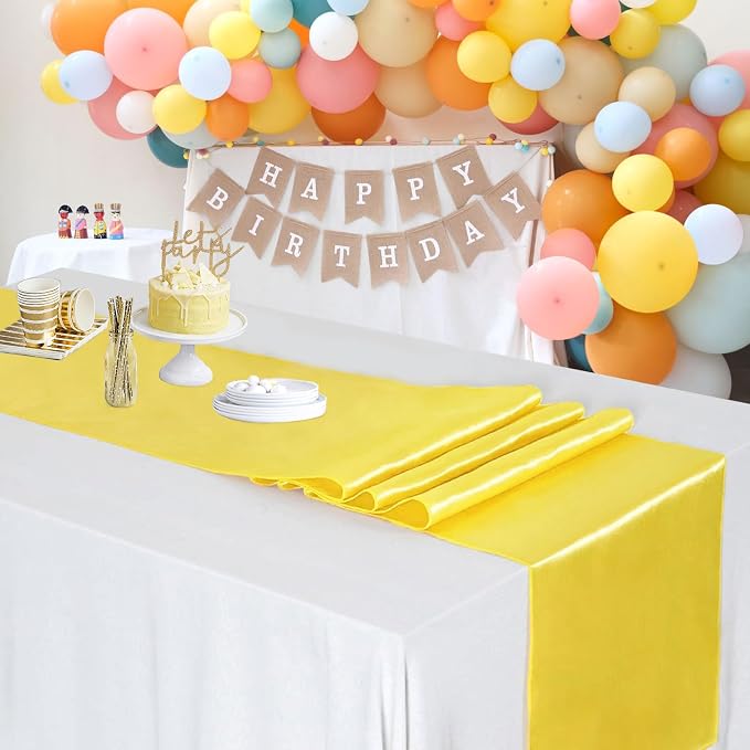 Yellow Satin Table Runners 10 Pack 12x108 inch Silk Smooth Fabric | Bright - Image 5