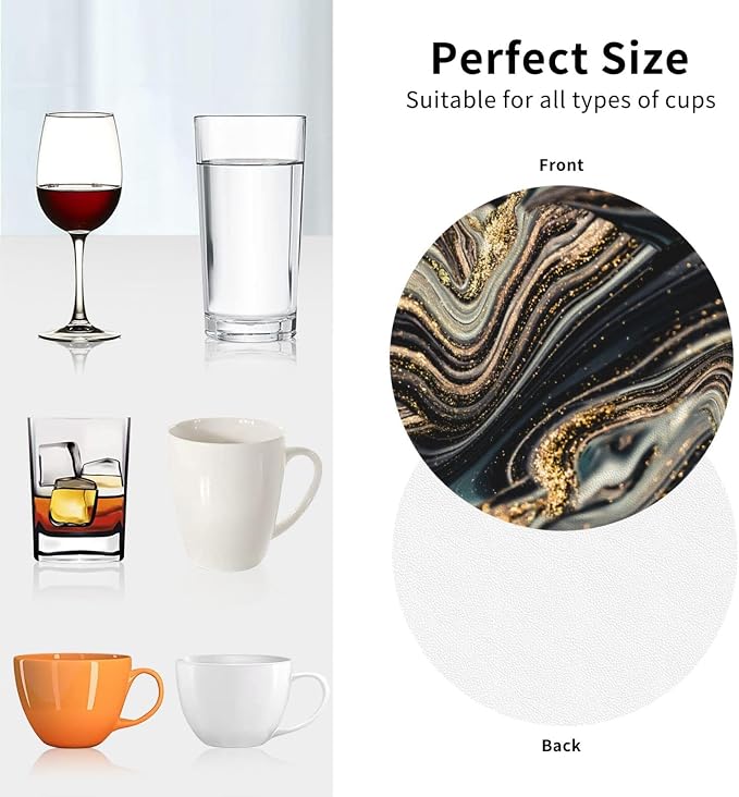 Black Gold Marble Style Coasters Set of 6 Coasters - Image 9
