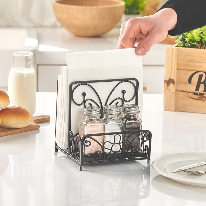 Napkin Holder with Salt and Pepper Caddy, Metal Table Dispenser | Dinner Napkins - Image 2