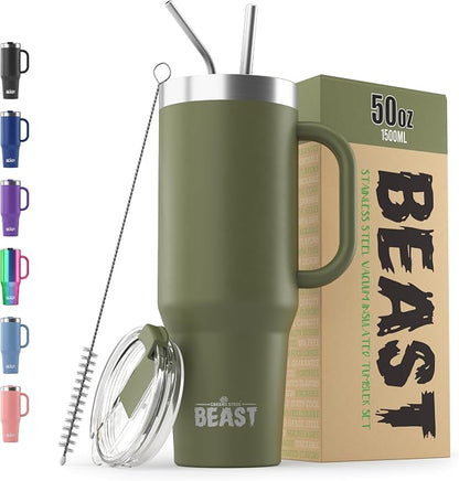 Beast 50 oz Tumbler with Handle Stainless Steel Vacuum Insulated Coffee Ice Cup by GreensSteel