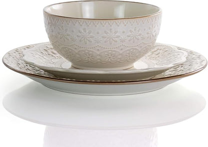 Elama Embossed Scalloped Stoneware Dinnerware Dish Set, 16 Piece - Image 2