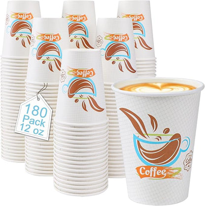Lamosi 180 Pack 12 oz Coffee Cups, Disposable Paper Cups No Lids | Leakproof by BuyNow
