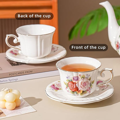 Ceramic Floral Cups with Saucers，7 oz Espresso Cups - Image 5