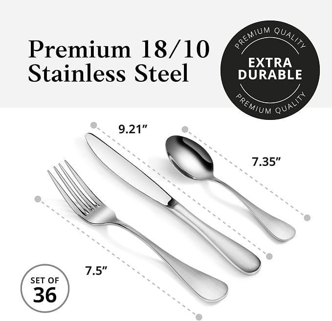 Artaste 18/10 Stainless Steel Flatware 36-Piece Set, Rain 1029130, Matte Finish - Image 3