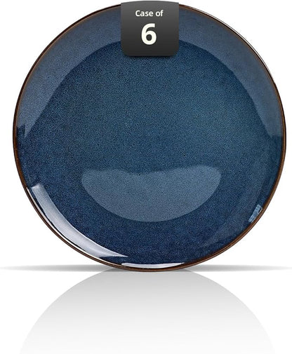 Organic Shape Highland Ceramic Dinner Plates, 6pcs 11.65 Inch Handmade Reactive Glaze Dinnerware Sets with Wavy Edge, for Kitchen, Microwave & Dishwasher Safe, Scratch Resistant-Blue