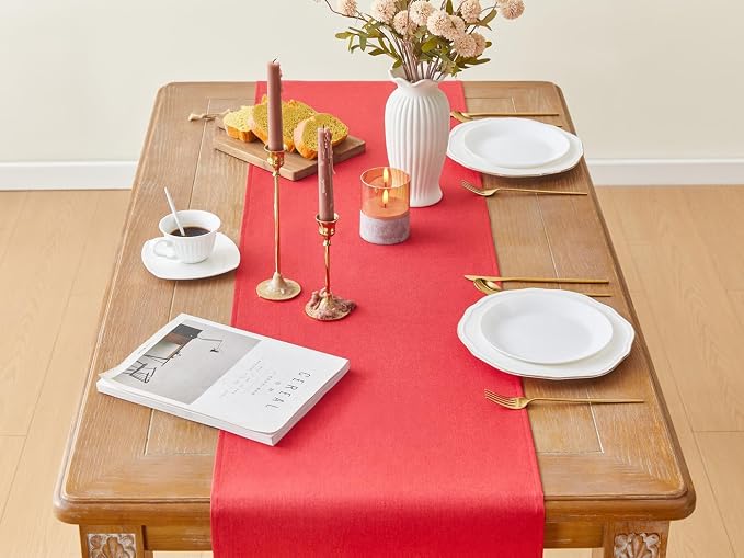 YATOJUZI Red Table Runner Christmas Kitchen Dining Coffee Table Decorations Red - Image 2