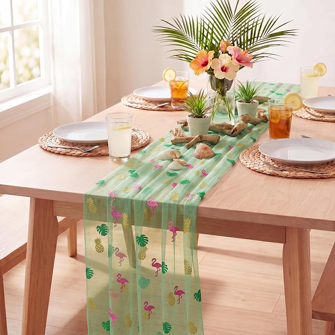 4 Pcs Flamingo Table Runners 29 x 70 Inch Tropical Table Runner Flamingo Palm - Image 4