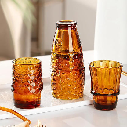 Frcctre Set of 4 Koi Fish Design Drinking Glasses, Stackable Amber Tumbler - Image 4
